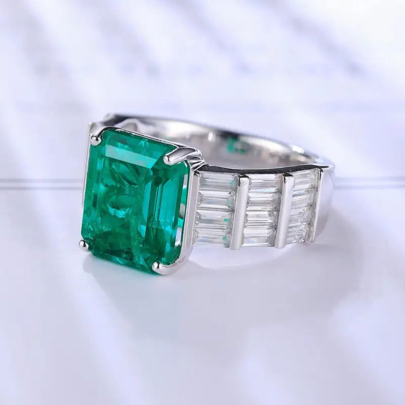 4 Ct Lab Emerald Bar Setting Engagement Ring - LGG Jewelry