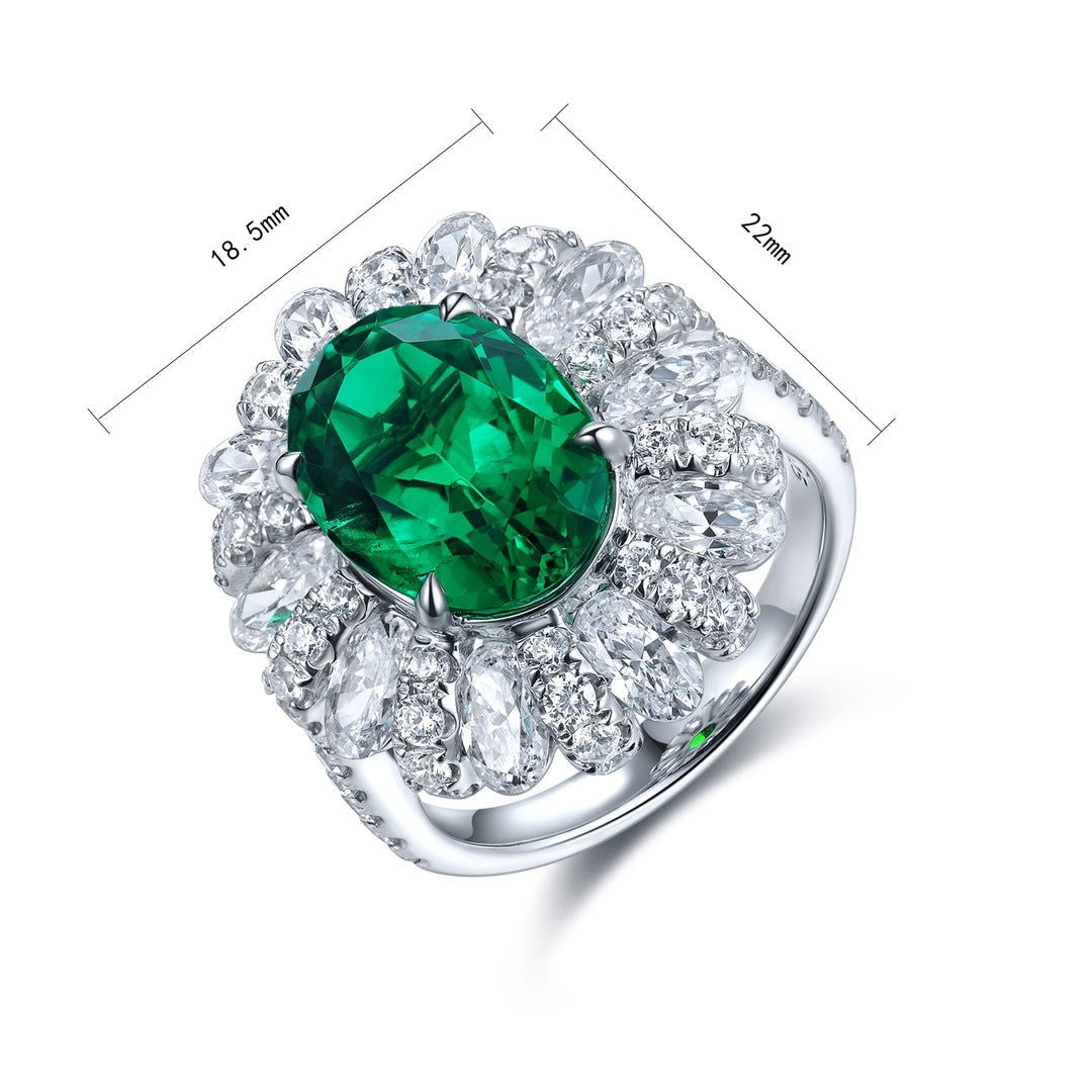 4 Ct Oval Cut Lab Emerald Cluster Engagement Ring - LGG Jewelry