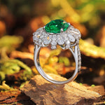 Load image into Gallery viewer, 4 Ct Oval Cut Lab Emerald Cluster Engagement Ring - LGG Jewelry

