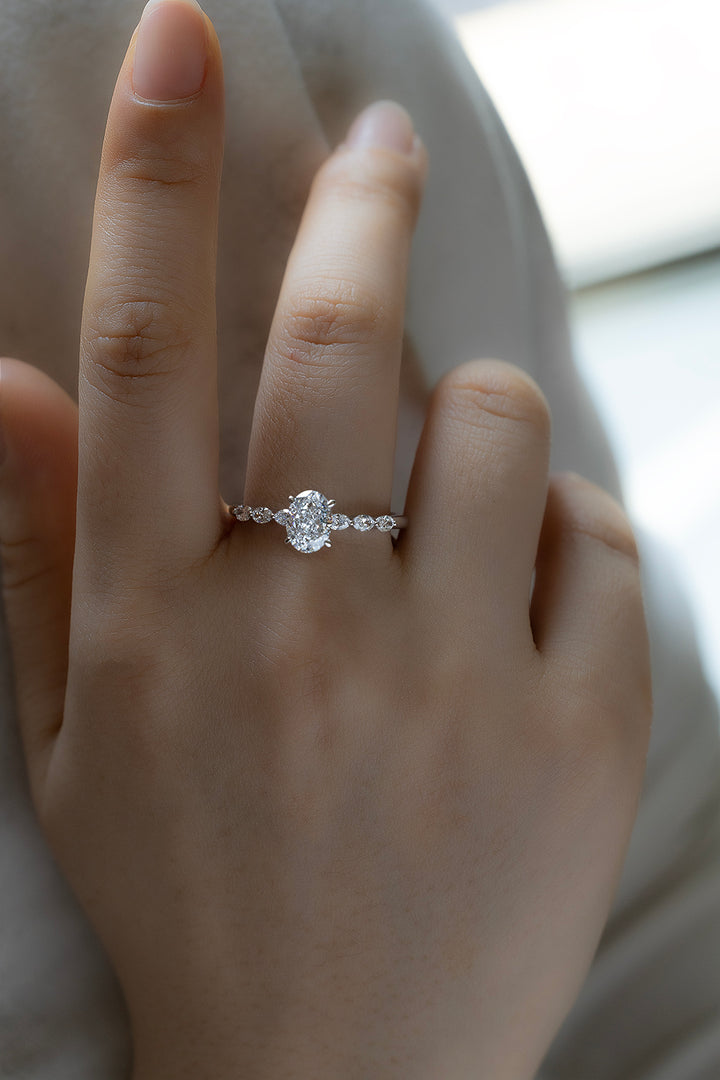 1.5 CT Oval Cut Lab Diamond Bubble Band Engagement Ring