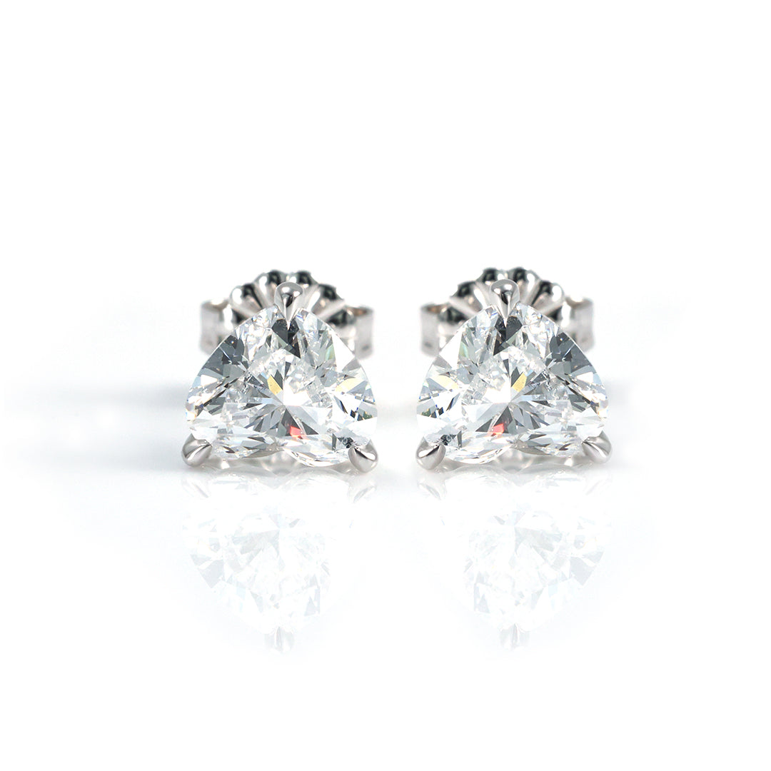 Classic Heart Shape Lab Diamond Three Prongs Ear Studs