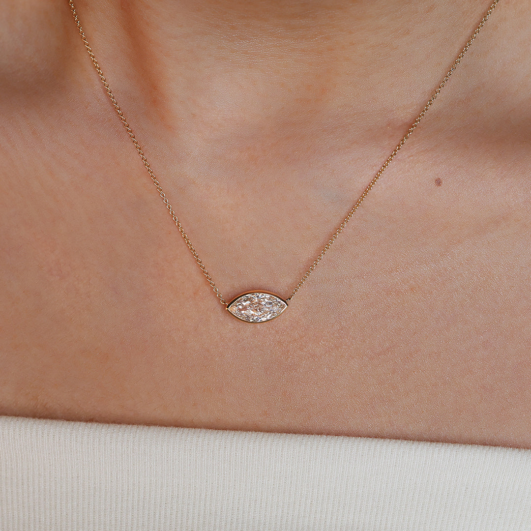 East-west 2 Ct Marquise Cut Lab Diamond Bezel Pendant Necklace