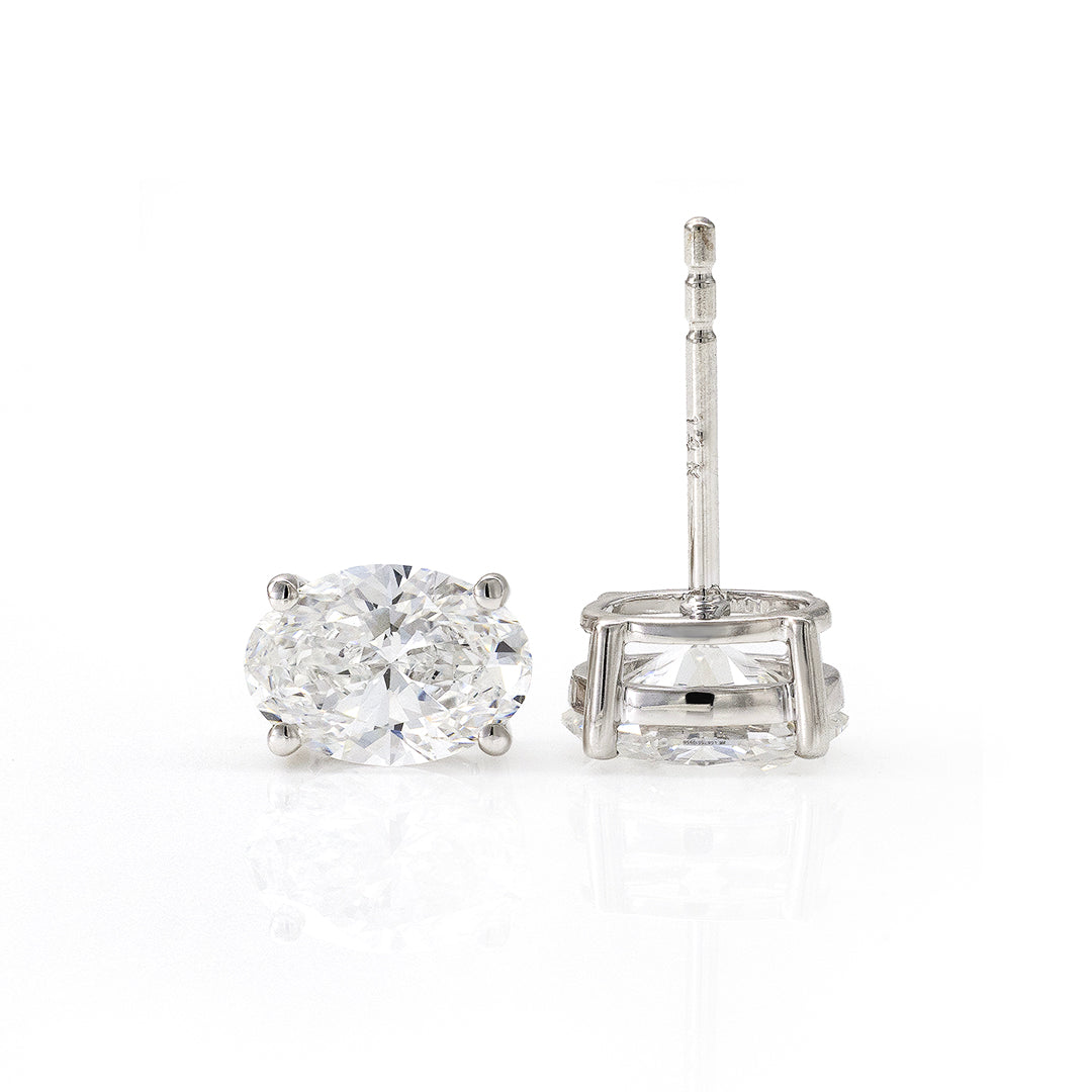 Classic Oval Cut Lab Diamond Four Prongs Ear Studs