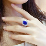 5 Ct Cushion Cut Lab Blue Sapphire Halo Engagement Ring - LGG Jewelry