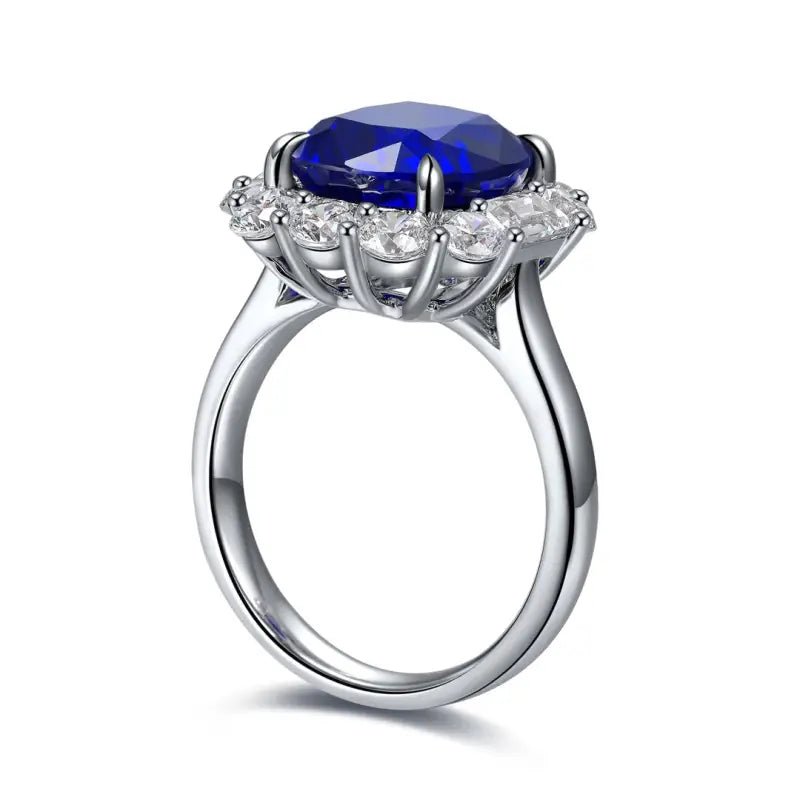 5 Ct Cushion Cut Lab Blue Sapphire Halo Engagement Ring - LGG Jewelry