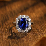 Lade Bild in die Galerieansicht, 5 Ct Cushion Cut Lab Blue Sapphire Halo Engagement Ring - LGG Jewelry