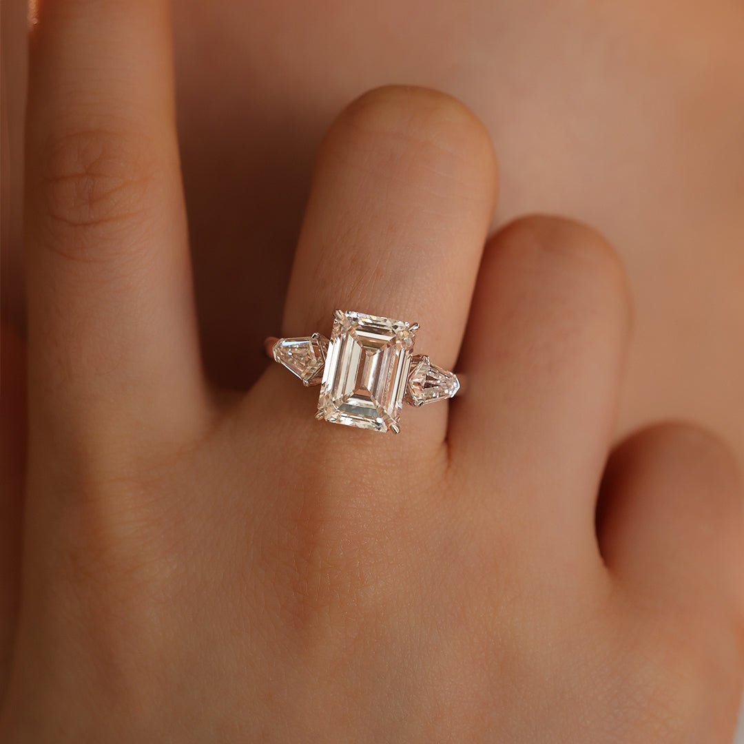 5 CT Emerald Cut Lab Diamond Three-Stone Engagement Ring - LGG Jewelry