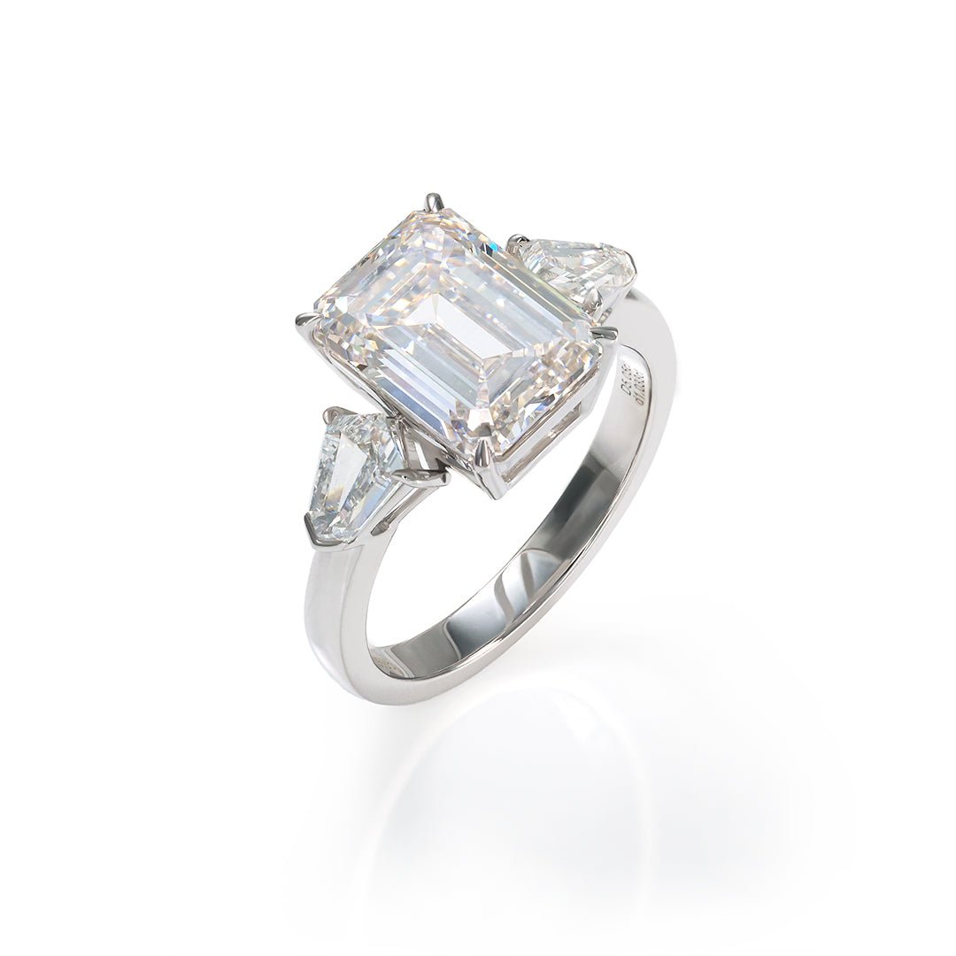 5 CT Emerald Cut Lab Diamond Three-Stone Engagement Ring - LGG Jewelry