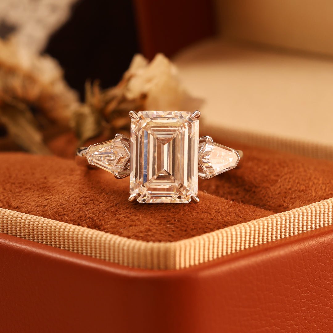 5 CT Emerald Cut Lab Diamond Three-Stone Engagement Ring - LGG Jewelry