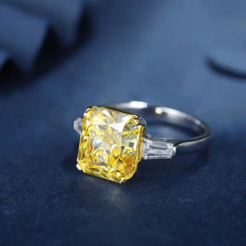 5 Ct Fancy Vivid Yellow Radiant Lab Diamond Three-Stone Engagement Ring (Setting Price Only) - LGG Jewelry