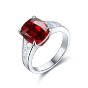 5.3 Ct Cushion Shape Lab Ruby Four Prongs Half Graduating Channel Engagement Ring - LGG Jewelry