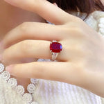 Load image into Gallery viewer, 5.3 Ct Cushion Shape Lab Ruby Four Prongs Half Graduating Channel Engagement Ring - LGG Jewelry
