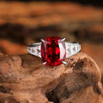 Load image into Gallery viewer, 5.3 Ct Cushion Shape Lab Ruby Four Prongs Half Graduating Channel Engagement Ring - LGG Jewelry
