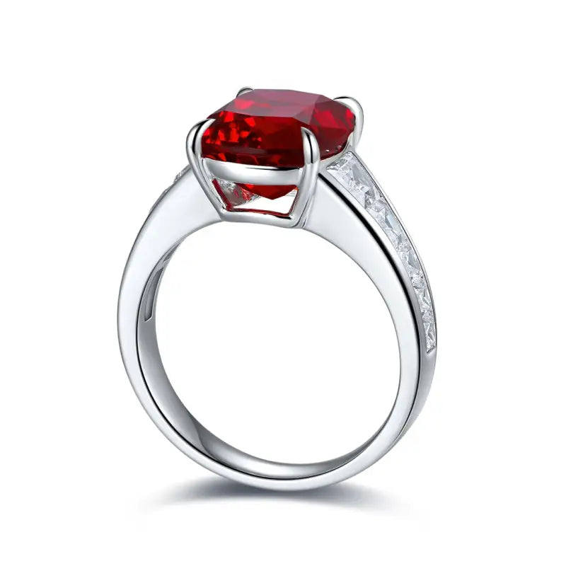 5.3 Ct Cushion Shape Lab Ruby Four Prongs Half Graduating Channel Engagement Ring - LGG Jewelry