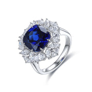 5.5 Ct Cushion Cut Lab Blue Sapphire Cluster Engagement Ring - LGG Jewelry