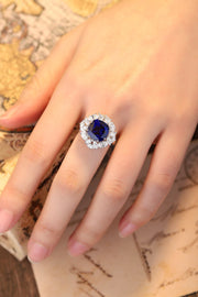 5.5 Ct Cushion Cut Lab Blue Sapphire Cluster Engagement Ring - LGG Jewelry