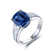 5.5 Ct Cushion Shape Lab Blue Sapphire Four Prongs Half Graduating Channel Engagement Ring - LGG Jewelry