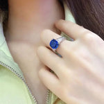 Charger l&#39;image dans la visionneuse de galerie, 5.5 Ct Cushion Shape Lab Blue Sapphire Four Prongs Half Graduating Channel Engagement Ring - LGG Jewelry

