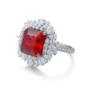 5.9 Ct Asscher Cut Lab Ruby Cluster Engagement Ring - LGG Jewelry