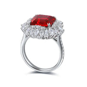 5.9 Ct Asscher Cut Lab Ruby Cluster Engagement Ring - LGG Jewelry