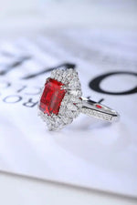 Load image into Gallery viewer, 5.9 Ct Asscher Cut Lab Ruby Cluster Engagement Ring - LGG Jewelry

