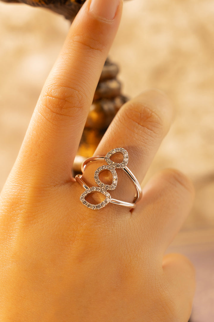 Three Irregular Oval Shape Lab Diamond Double Band Engagement Ring