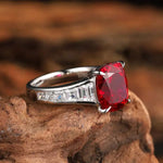 Lade Bild in die Galerieansicht, 5.3 Ct Cushion Shape Lab Ruby Four Prongs Half Graduating Channel Engagement Ring - LGG Jewelry