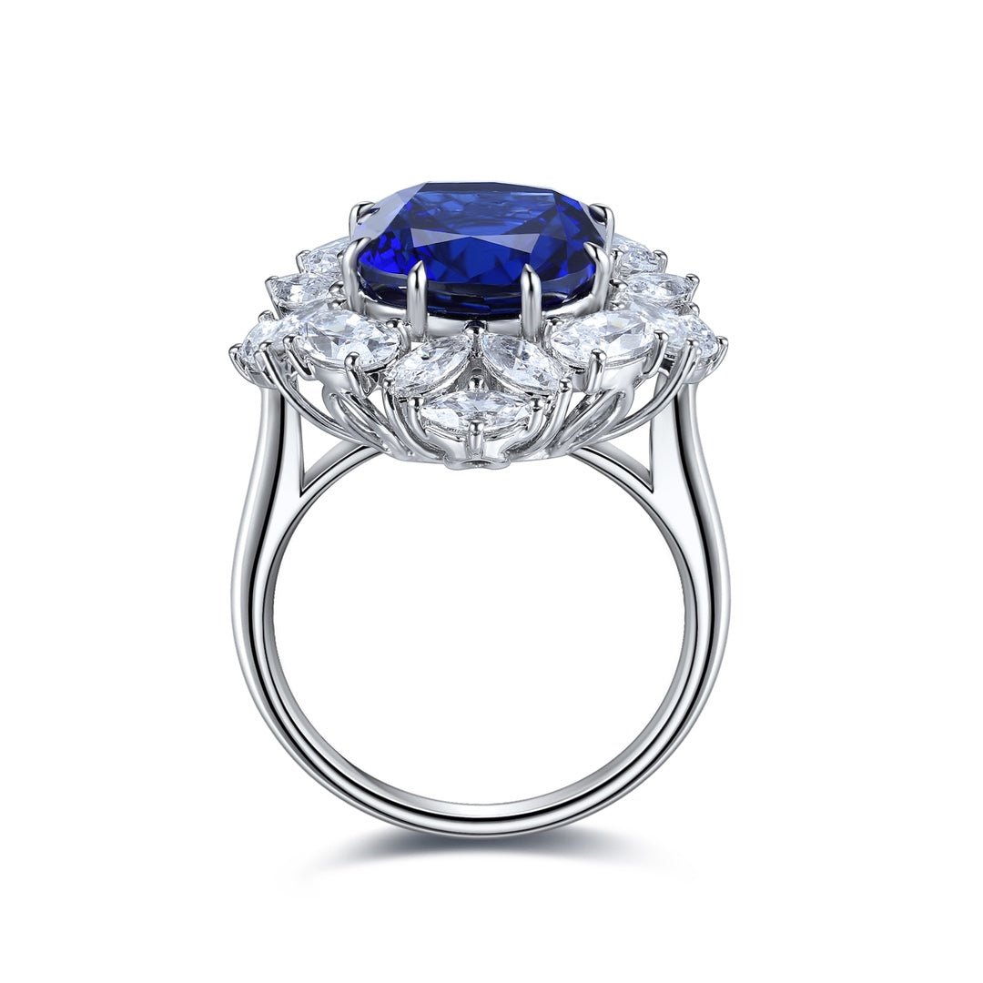 5.5 Ct Cushion Cut Lab Blue Sapphire Cluster Engagement Ring - LGG Jewelry