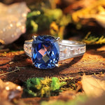 Lade Bild in die Galerieansicht, 5.5 Ct Cushion Shape Lab Blue Sapphire Four Prongs Half Graduating Channel Engagement Ring - LGG Jewelry