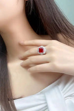 Lade Bild in die Galerieansicht, 5.9 Ct Asscher Cut Lab Ruby Cluster Engagement Ring - LGG Jewelry