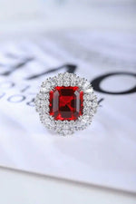 Lade Bild in die Galerieansicht, 5.9 Ct Asscher Cut Lab Ruby Cluster Engagement Ring - LGG Jewelry