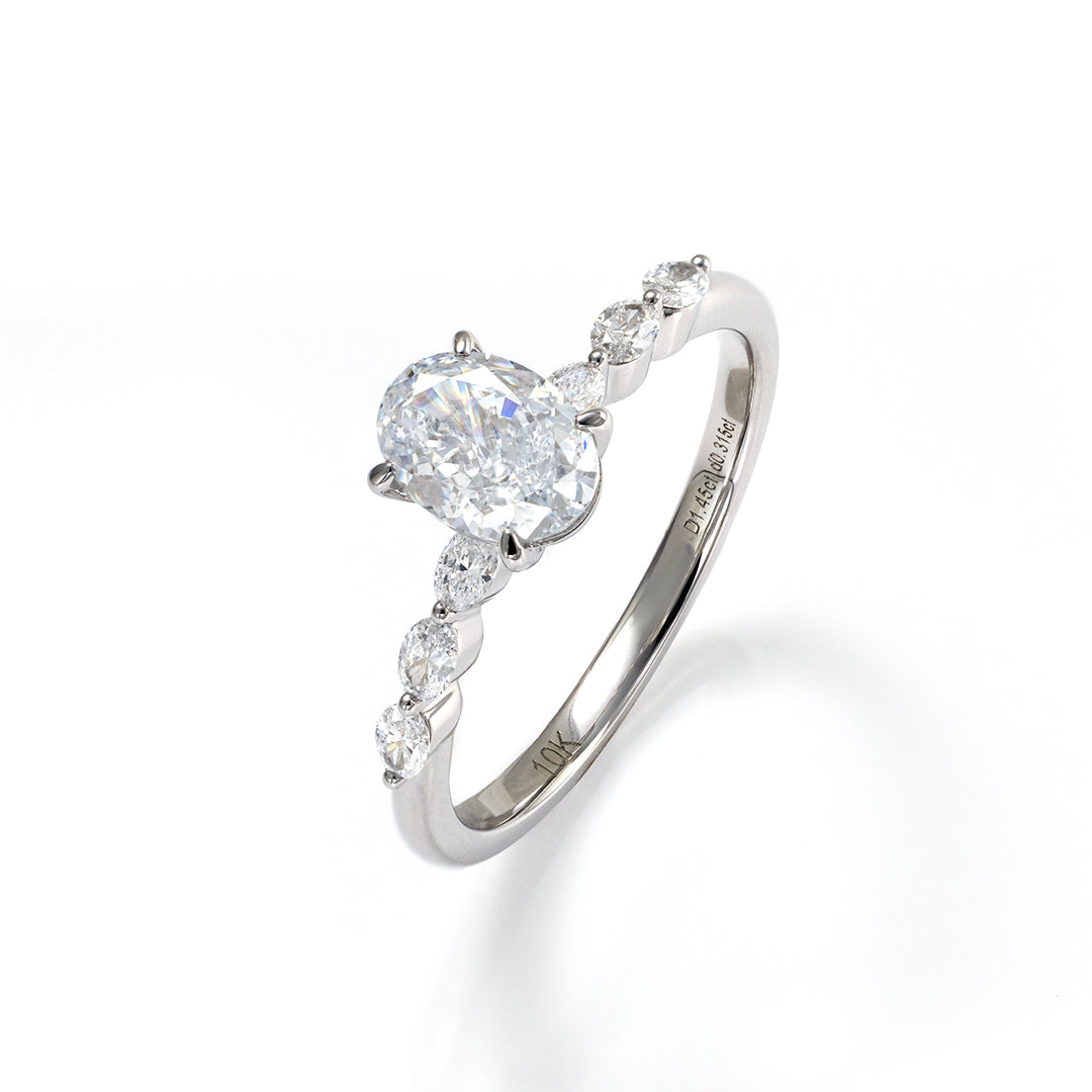 1.5 CT Oval Cut Lab Diamond Bubble Band Engagement Ring
