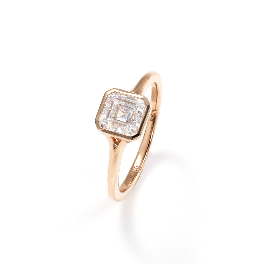 1 CT Asscher Cut Lab Diamond Bezel Solitaire Engagement Ring