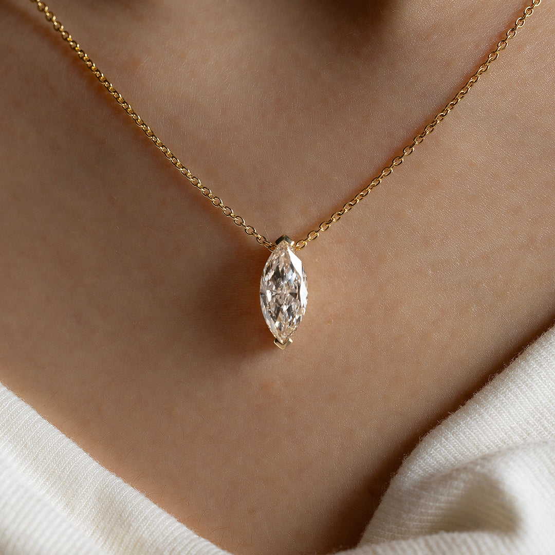 North-south Marquise Cut Lab Diamond Two V-Prongs Pendant Necklace