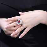 Load image into Gallery viewer, 5 Ct Oval Cut Lab Ruby Art Deco Engagement Ring - LGG Jewelry
