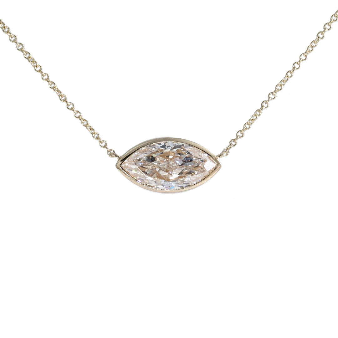 East-west 2 Ct Marquise Cut Lab Diamond Bezel Pendant Necklace