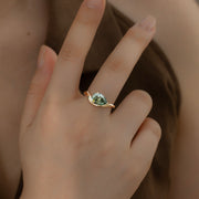 Pear Cut Green Moissanite Solitaire Engagement Ring