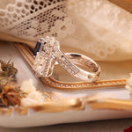 Load image into Gallery viewer, Luxurious Leafy 1.5 CT Princess Cut Lab Diamond &amp; Blue Lab Sapphire Toi Et Moi Engagement Ring
