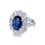 Lade Bild in die Galerieansicht, 6 Ct Oval Cut Lab Blue Sapphire Cluster Engagement Ring - LGG Jewelry