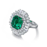 6.5 Ct Asscher Cut Lab Emerald Luminous Cluster Engagement Ring - LGG Jewelry