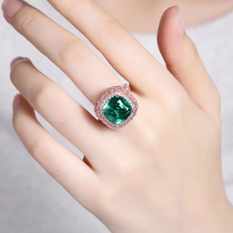 6.5 Ct Cushion Lab Emerald Triple-Halo Engagement Ring - LGG Jewelry