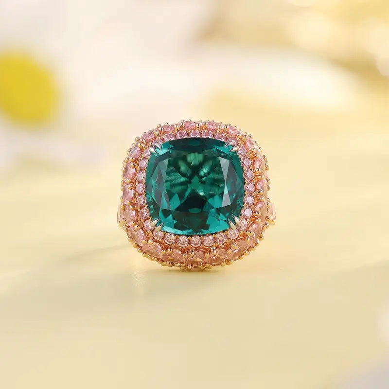 6.5 Ct Cushion Lab Emerald Triple-Halo Engagement Ring - LGG Jewelry