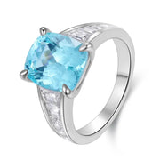 6.5 Ct Cushion Shape Lab Paraiba Four Prongs Graduating Pave Engagement Ring - LGG Jewelry