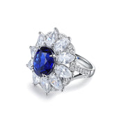 6.5 Ct Oval Cut Lab Blue Sapphire Art Deco Inspired Engagement Ring - LGG Jewelry