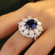 6.5 Ct Oval Cut Lab Blue Sapphire Art Deco Inspired Engagement Ring - LGG Jewelry
