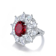 6.5 Ct Oval Cut Lab Ruby Art Deco Inspired Engagement Ring - LGG Jewelry