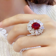 6.5 Ct Oval Cut Lab Ruby Art Deco Inspired Engagement Ring - LGG Jewelry
