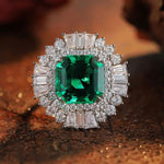 Lade Bild in die Galerieansicht, 6.5 Ct Asscher Cut Lab Emerald Luminous Cluster Engagement Ring - LGG Jewelry