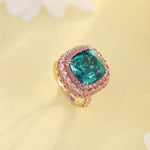 Lade Bild in die Galerieansicht, 6.5 Ct Cushion Lab Emerald Triple-Halo Engagement Ring - LGG Jewelry