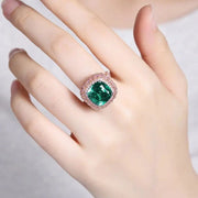 6.5 Ct Cushion Lab Emerald Triple-Halo Engagement Ring - LGG Jewelry